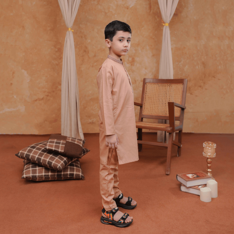 Boys Light Orange Pajama Kurta | Soft Cotton