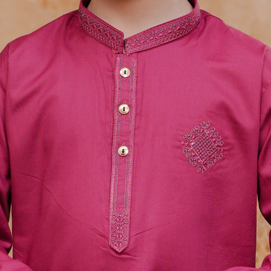 Boys Berry Pink Kurta Pajama | Soft Cotton