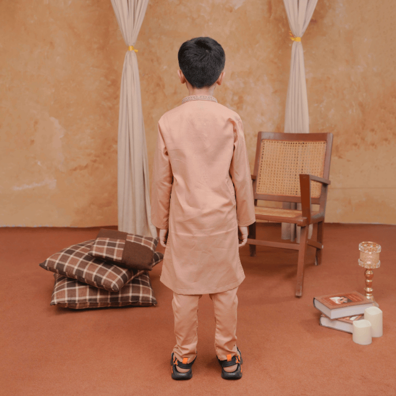Boys Light Orange Pajama Kurta | Soft Cotton