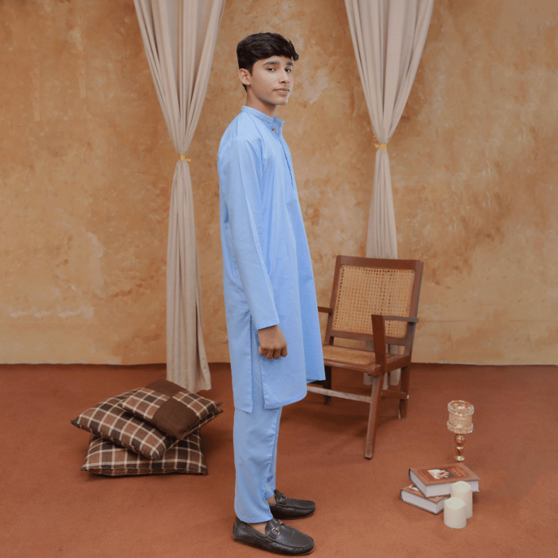 Boys Sky Blue Kurta Pajama | Soft Cotton