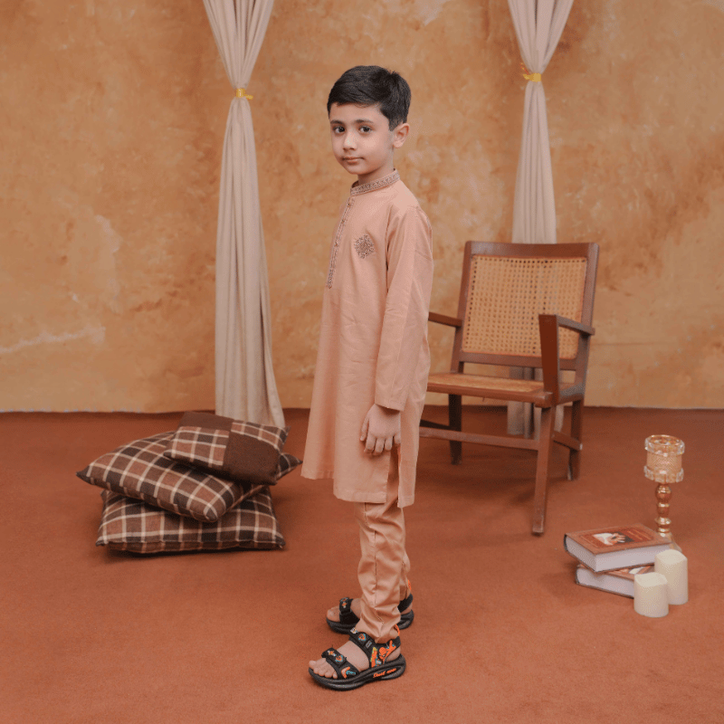 Boys Light Orange Pajama Kurta | Soft Cotton