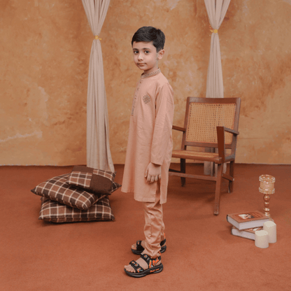 Boys Light Orange Pajama Kurta | Soft Cotton