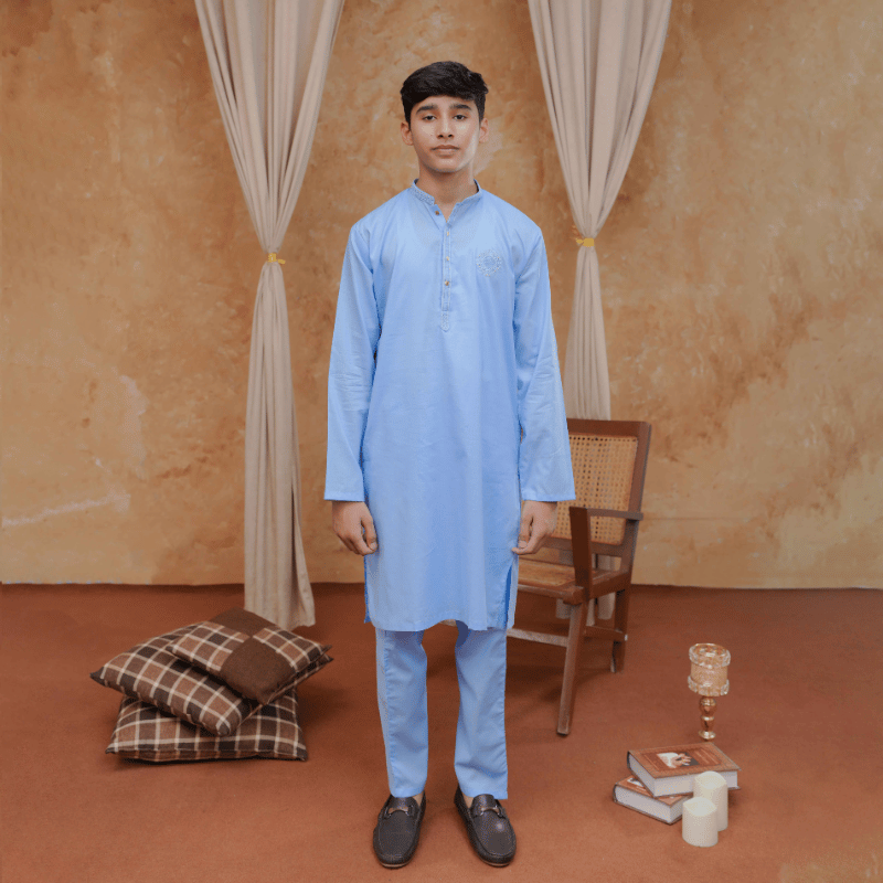 Boys Sky Blue Kurta Pajama | Soft Cotton