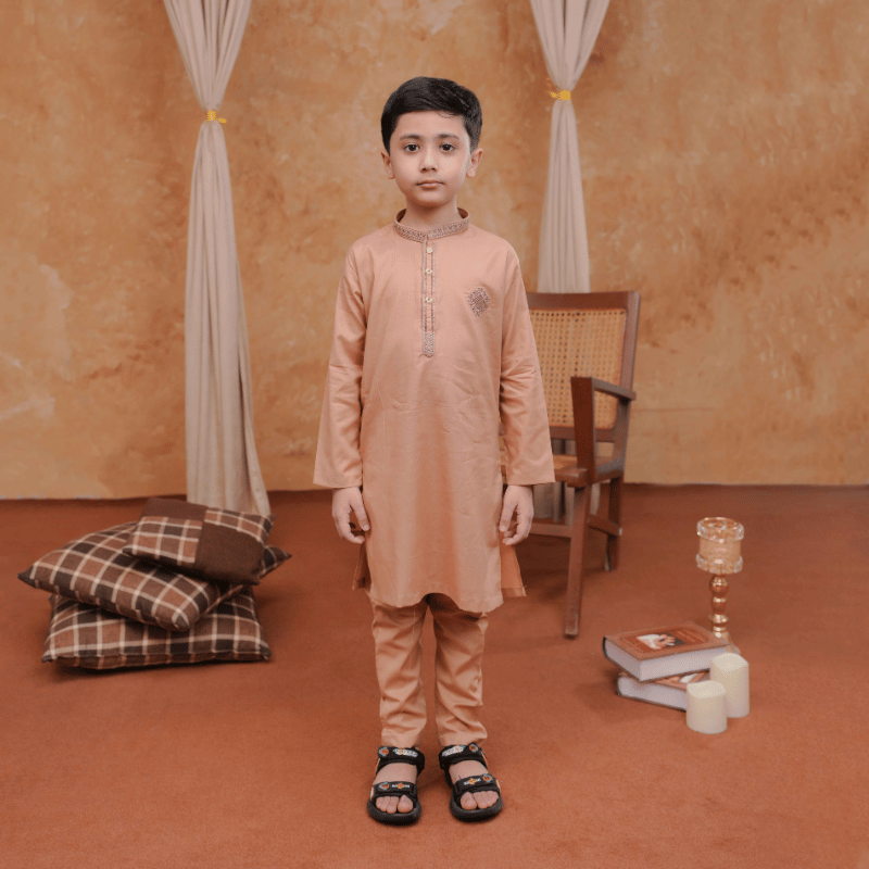 Boys Light Orange Pajama Kurta | Soft Cotton