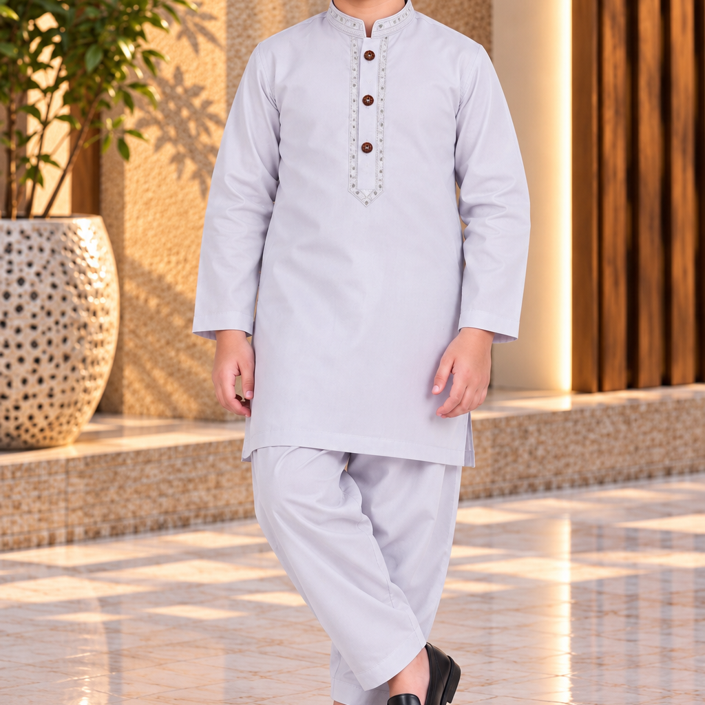Boys White Wash & Wear Shalwar Kameez | Ages 4 To 14 Years