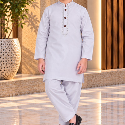 Boys White Wash & Wear Shalwar Kameez | Ages 4 To 14 Years
