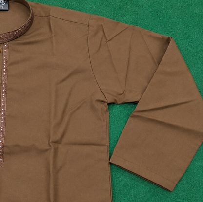 Boys Coffee Brown Wash & Wear Shalwar Kameez | Ages 4 To 14 Years
