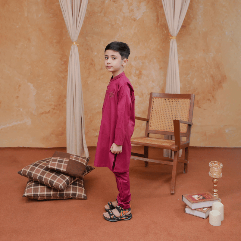 Boys Berry Pink Kurta Pajama | Soft Cotton