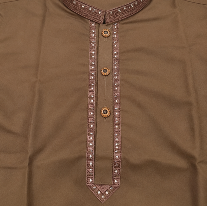 Boys Coffee Brown Wash & Wear Shalwar Kameez | Ages 4 To 14 Years