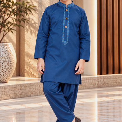 Boys Royal Blue Wash & Wear Shalwar Kameez | Ages 4 To 14 Years