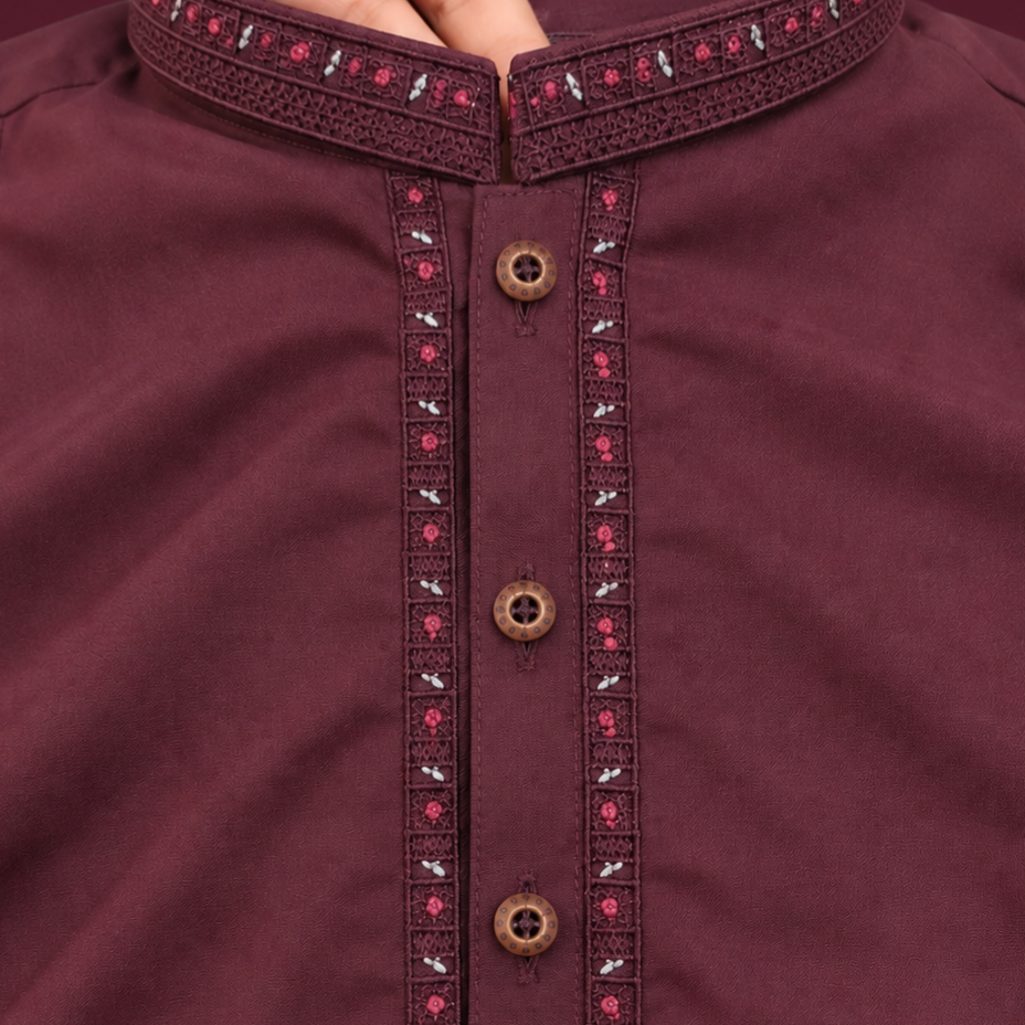 Boys Mehroon Wash & Wear Shalwar Kameez | Ages 4 To 14 Years
