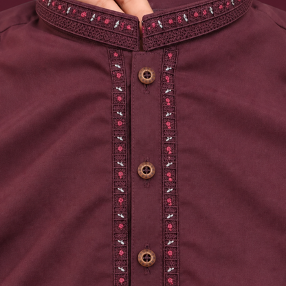 Boys Mehroon Wash & Wear Shalwar Kameez | Ages 4 To 14 Years