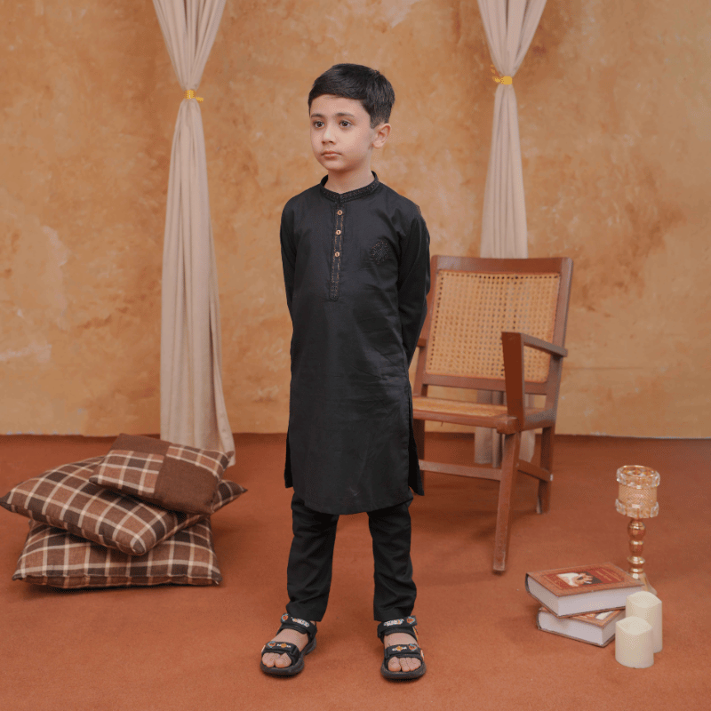 Boys Black Kurta Pajama | Soft Cotton