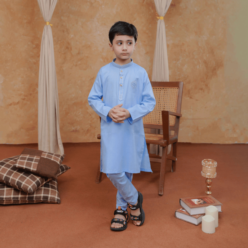 Boys Sky Blue Kurta Pajama | Soft Cotton