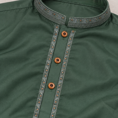Boys Dark Green Wash & Wear Shalwar Kameez | Ages 4 To 14 Years
