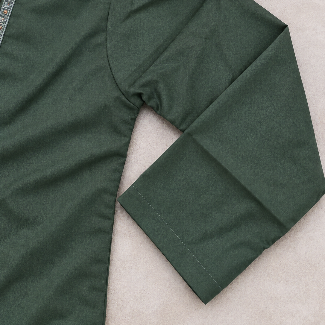 Boys Dark Green Wash & Wear Shalwar Kameez | Ages 4 To 14 Years