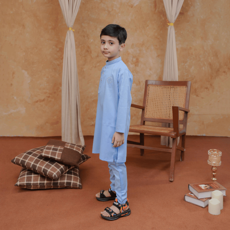 Boys Sky Blue Kurta Pajama | Soft Cotton