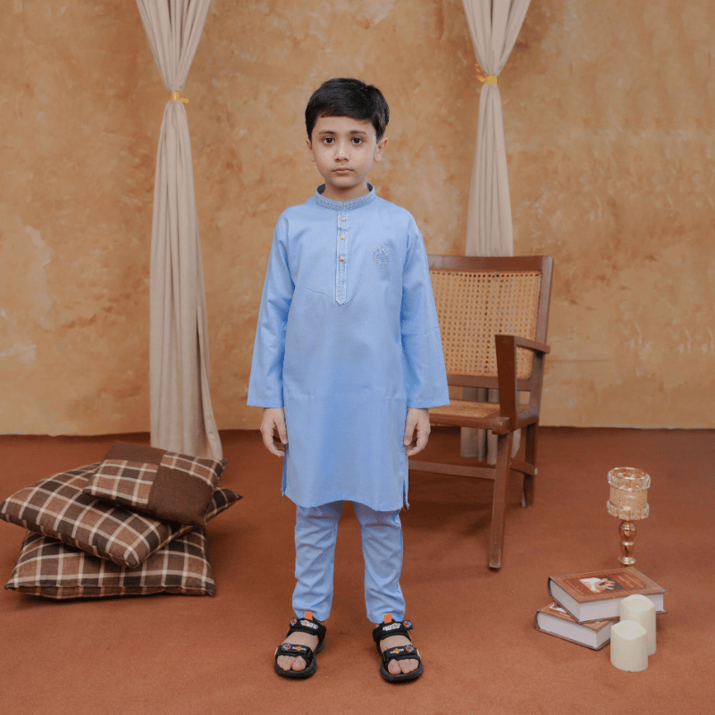 Boys Sky Blue Kurta Pajama | Soft Cotton