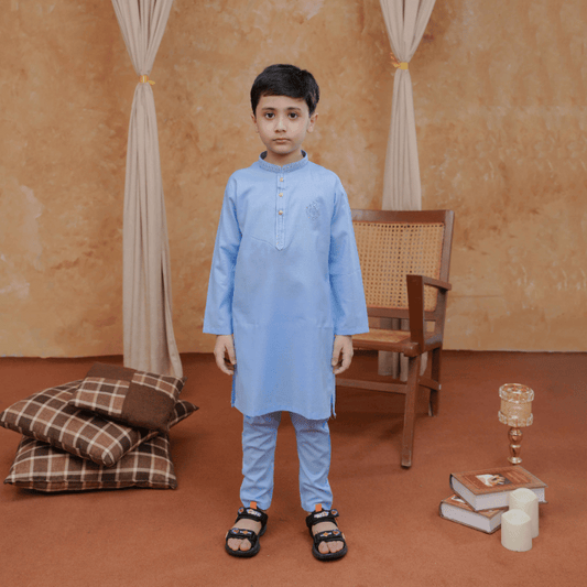 Boys Sky Blue Kurta Pajama | Soft Cotton