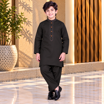 Boys Black Wash & Wear Shalwar Kameez | 3–14 Years