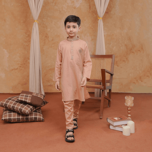 Boys Light Orange Pajama Kurta | Soft Cotton