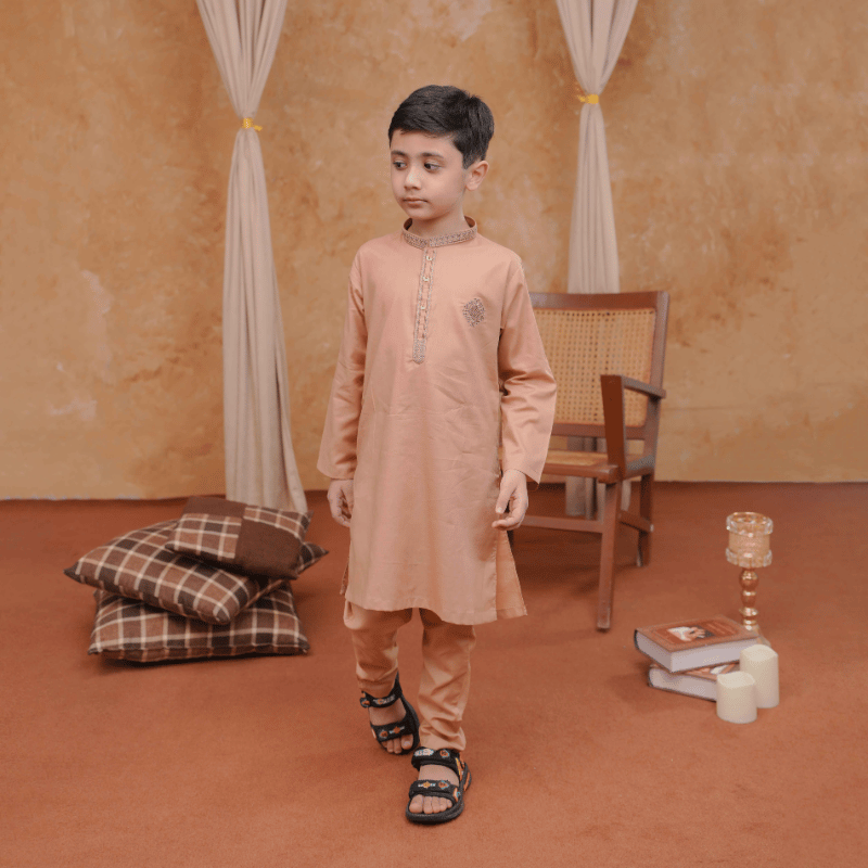 Boys Light Orange Pajama Kurta | Soft Cotton