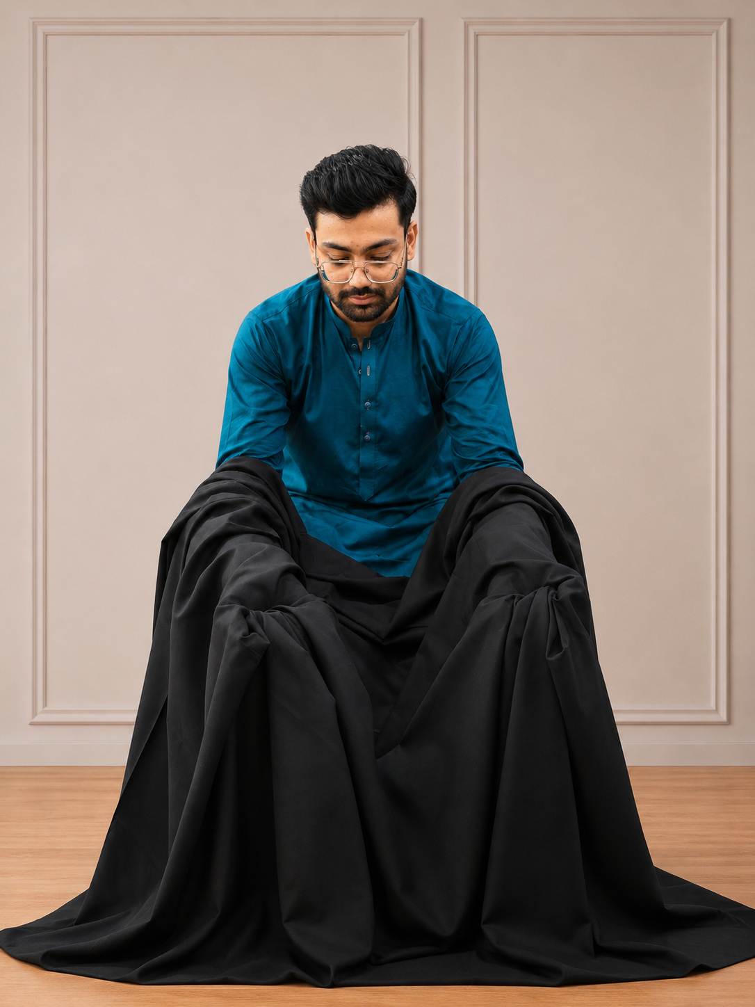 Gents UnStitched Black Premium Soft Cotton Suit