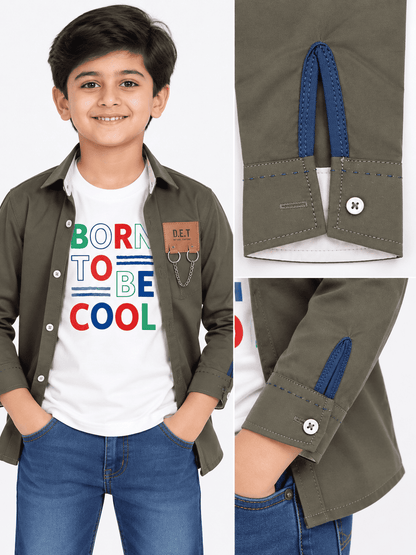 Boys Brown Premium Shirts With inner