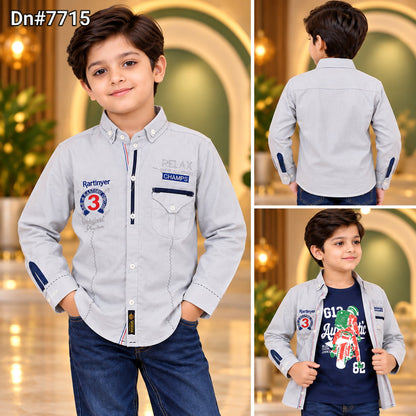 Boys Cotton Shirt with Stitched Inner – Grey | 4 to 12 Years