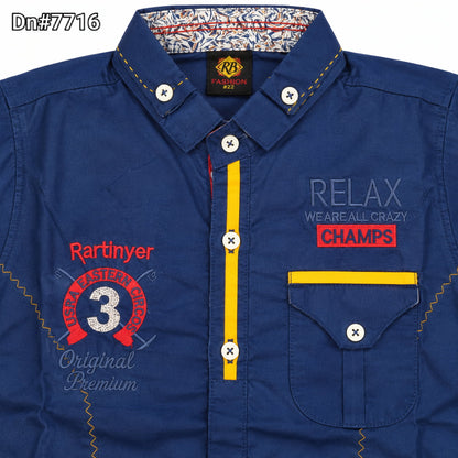 Boys Cotton Shirt with Stitched Inner – Blue | 4 to 12 Years
