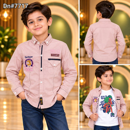 Boys Cotton Shirt with Stitched Inner – Pink | 4 to 12 Years