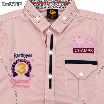 Boys Cotton Shirt with Stitched Inner – Pink | 4 to 12 Years