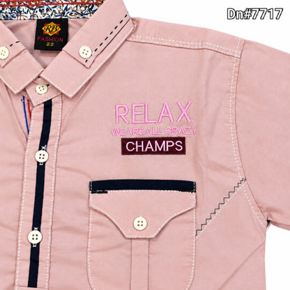 Boys Cotton Shirt with Stitched Inner – Pink | 4 to 12 Years