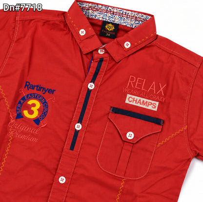 Boys Cotton Shirt with Stitched Inner – Red | 4 to 12 Years