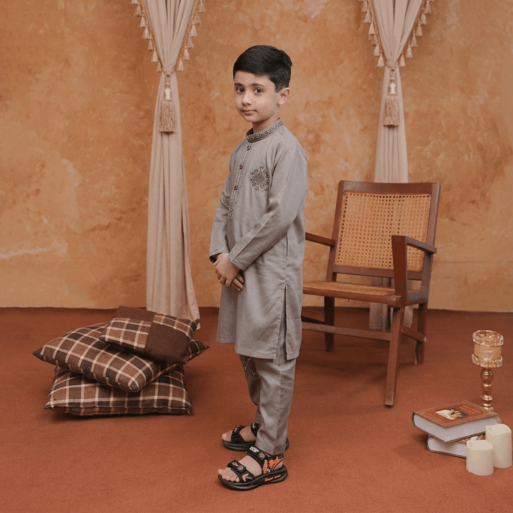 Boys Silver Kurta Pajama | Soft Cotton