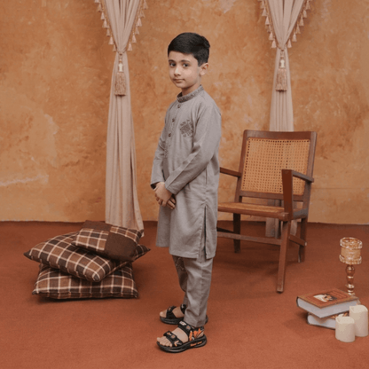 Boys Silver Kurta Pajama | Soft Cotton